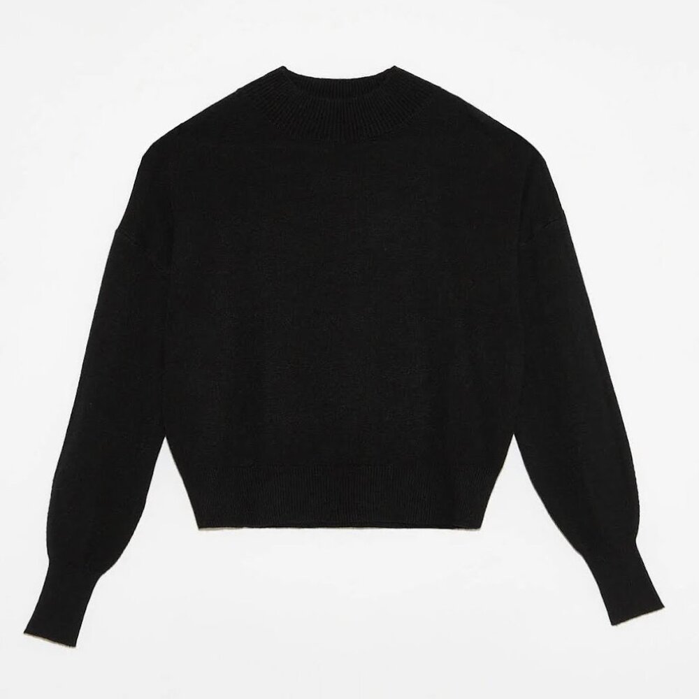 Deluc Steely Sweater • Black Knit Crewneck • Cropped Minimalist • NWT • S
